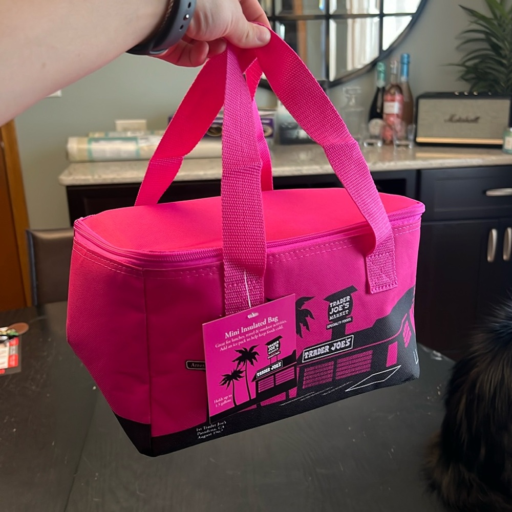 trader joe’s mini insulated tote bag pink